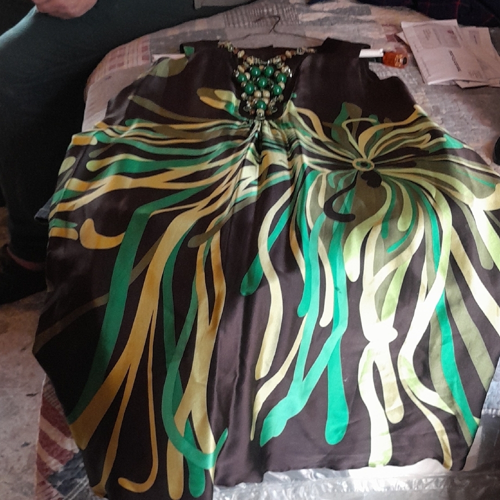 Brown and Green Patterned Dress